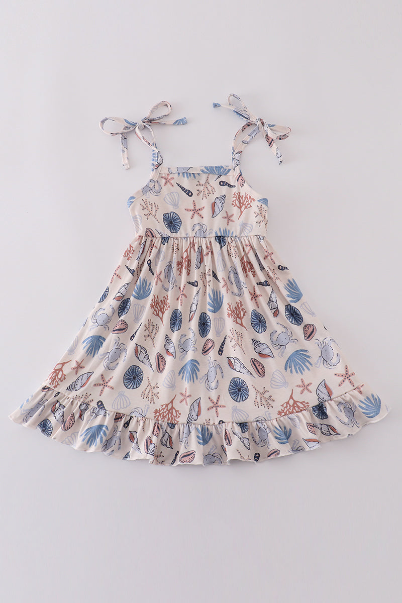 Blue Ocean Breeze Shells Print Mom&me Dress