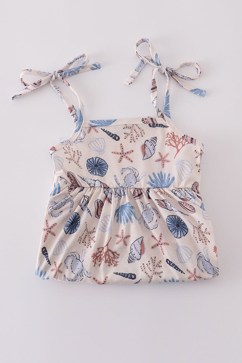 Blue Ocean Breeze Shells Print Mom&me Dress