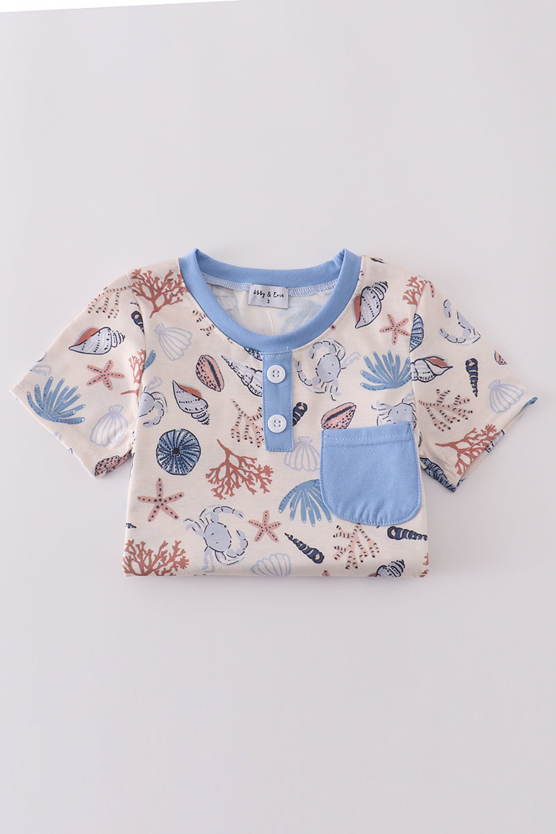 Blue Ocean Breeze Shells Print Dad&me Top