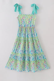 Ocean Bloom Print Mom Tiered Dress