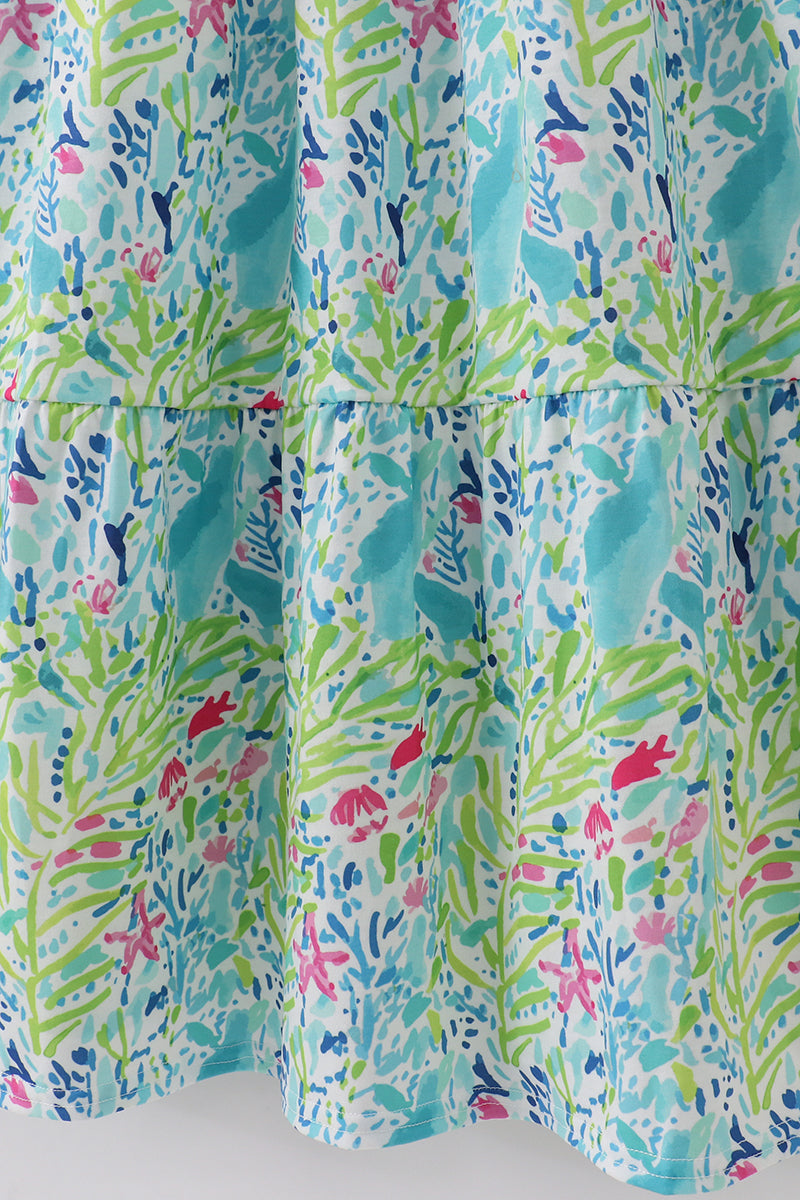 Ocean Bloom Print Mom Tiered Dress