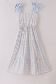 Plaid Floral Bow Print Mom Tiered Dress