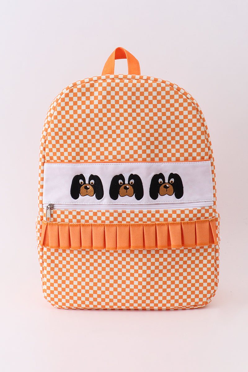 Orange Tennessee Embroidery Checkered Ruffle Backpack