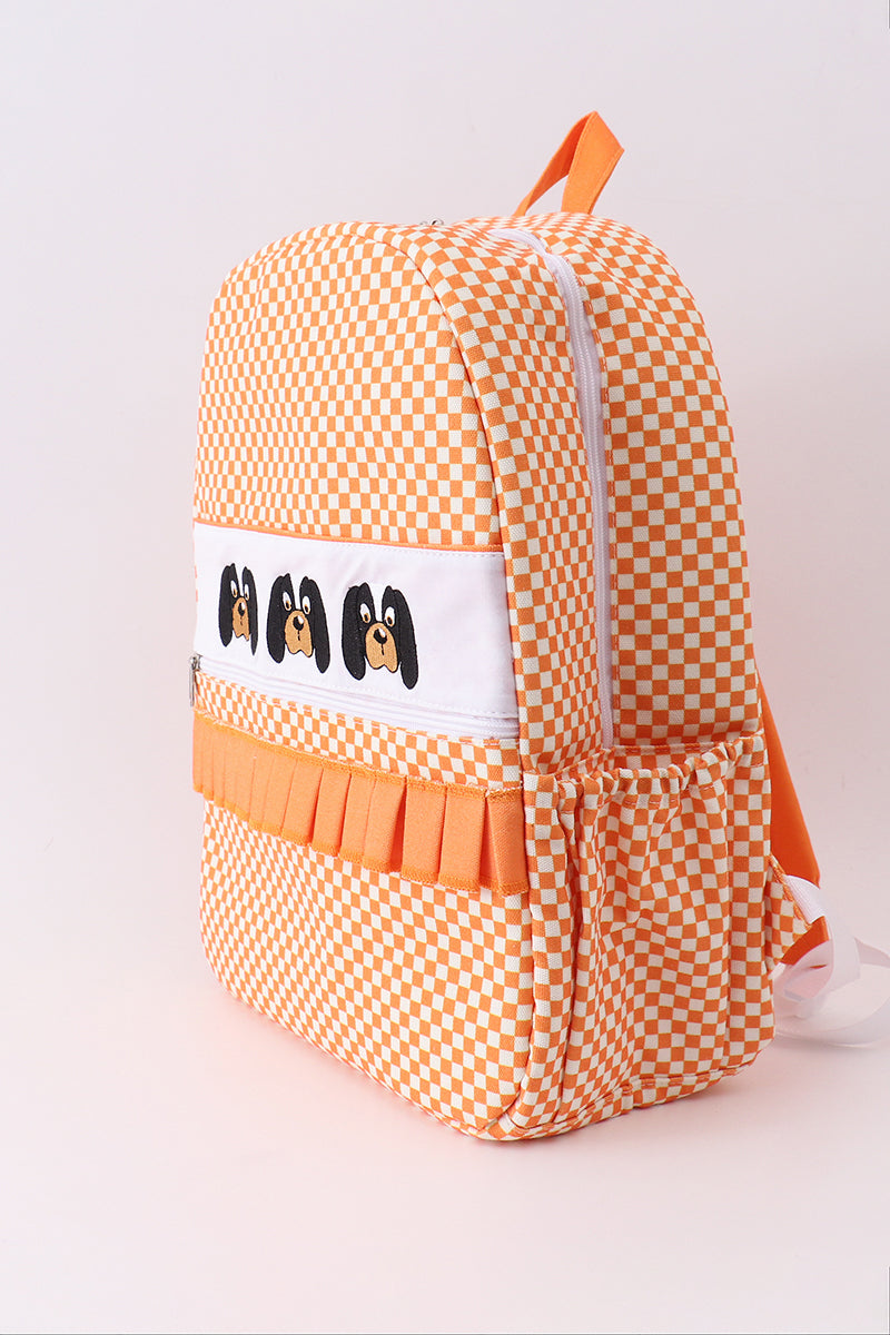 Orange Tennessee Embroidery Checkered Ruffle Backpack