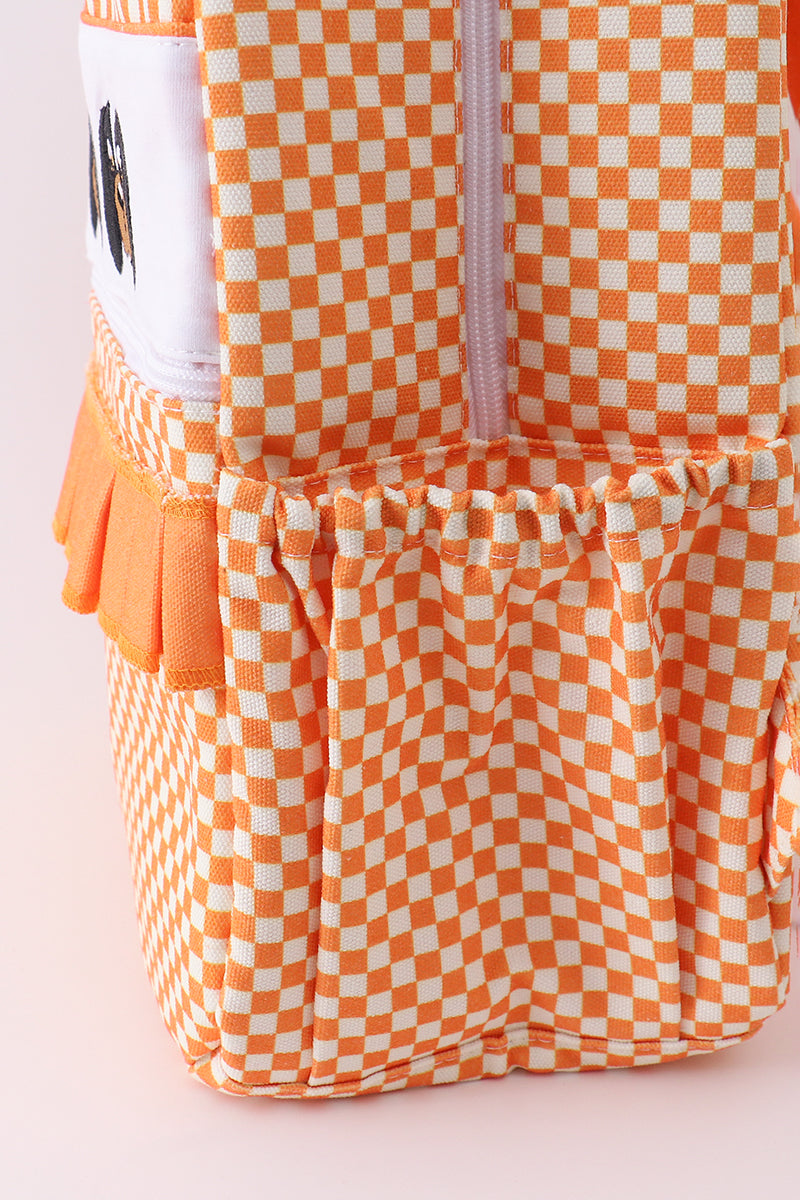 Orange Tennessee Embroidery Checkered Ruffle Backpack