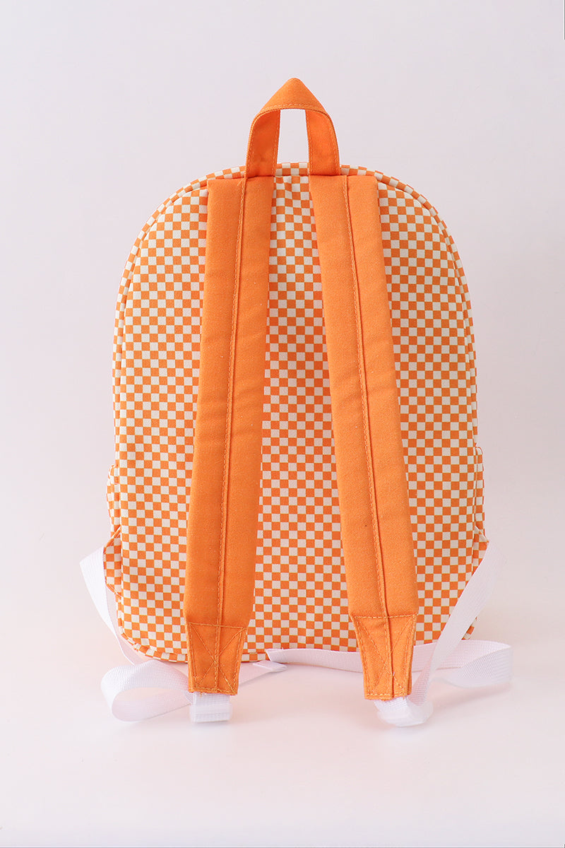 Orange Tennessee Embroidery Checkered Ruffle Backpack