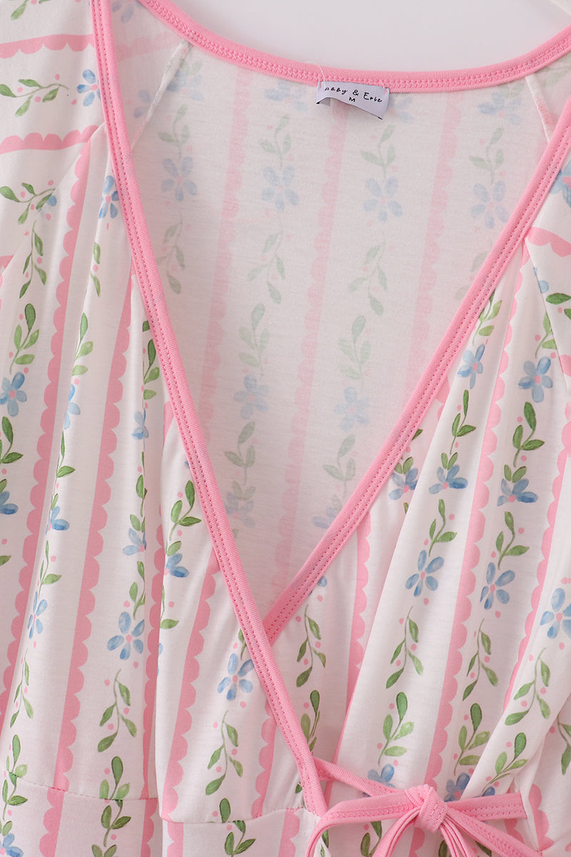 Pink Floral Print Mom Ruffle Dress