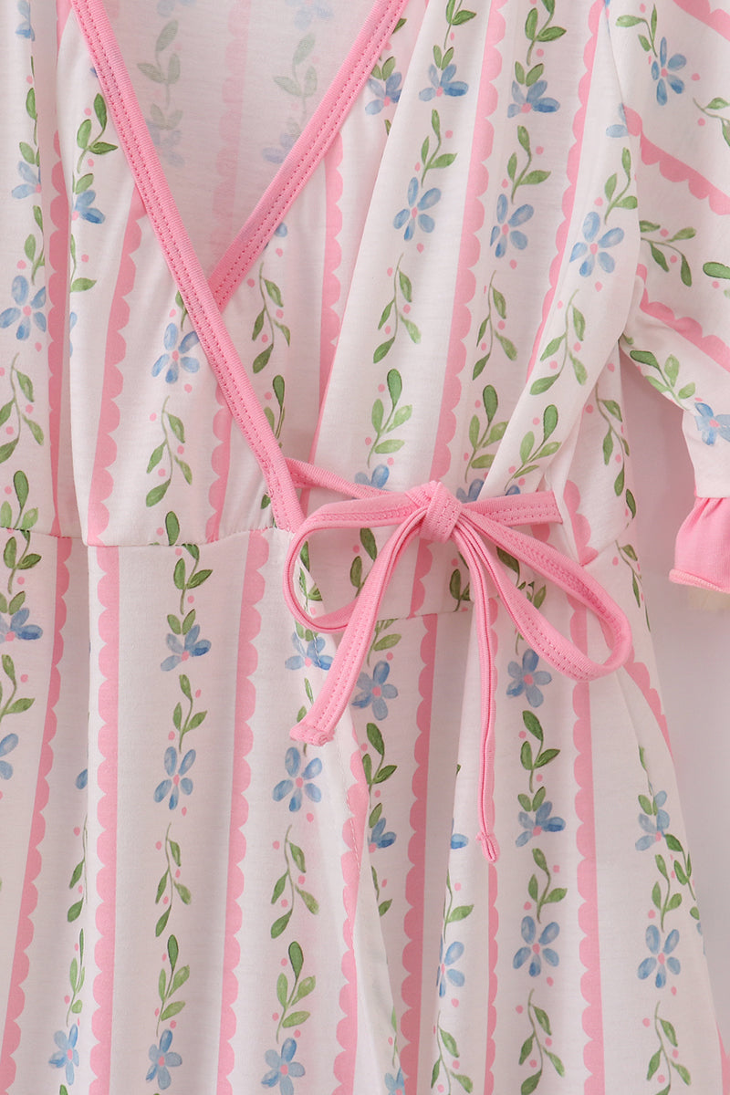 Pink Floral Print Mom Ruffle Dress