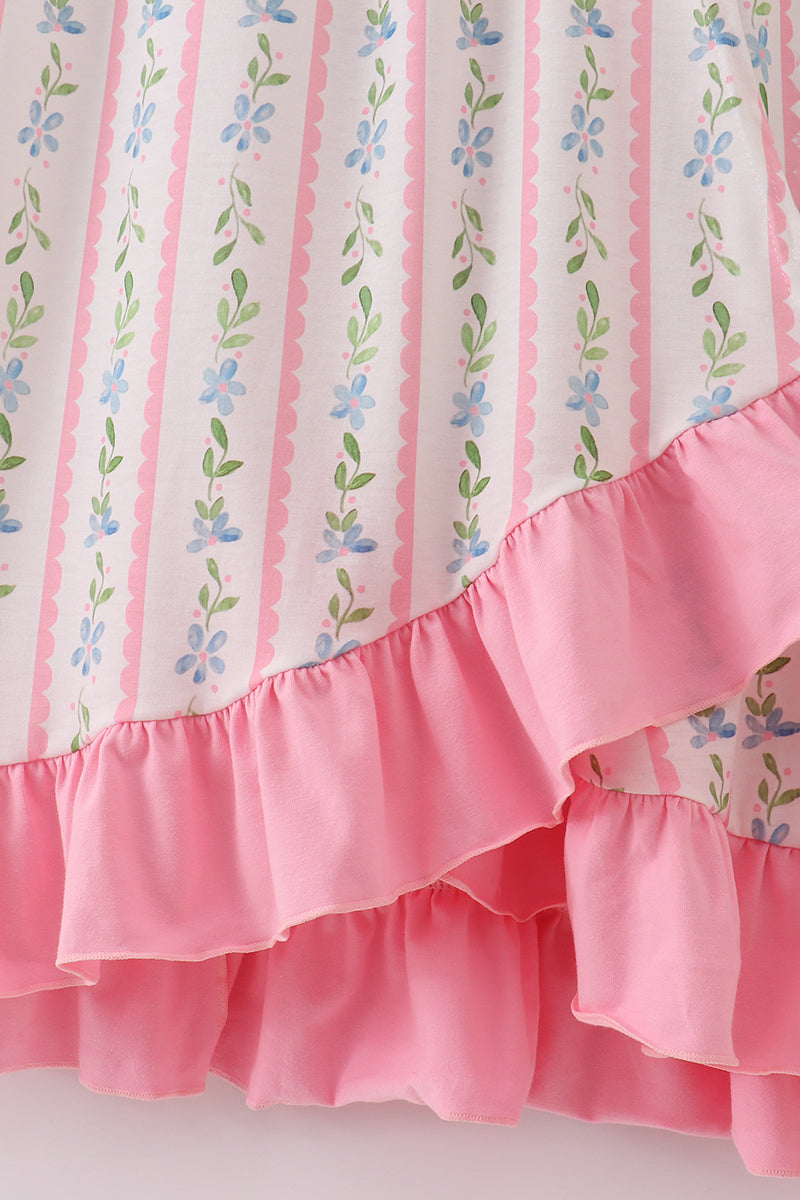 Pink Floral Print Mom Ruffle Dress