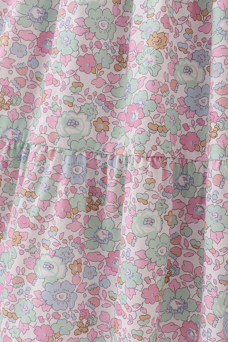 Mint Pink Floral Print Mom&me Tiered Dress