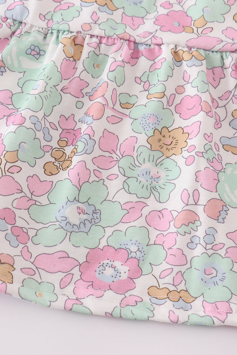 Mint Pink Floral Print Mom&me Tiered Dress