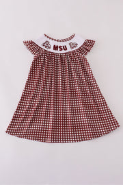 Mississippi Msu Embroidery Smocked Gingham Dress