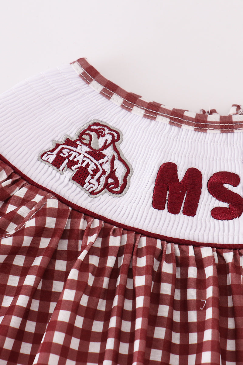 Mississippi Msu Embroidery Smocked Gingham Dress