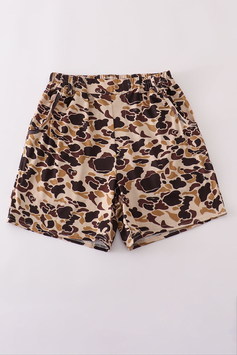 Brown Camouflage Print Dad&me Shorts