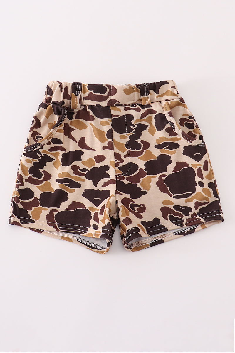 Brown Camouflage Print Dad&me Shorts