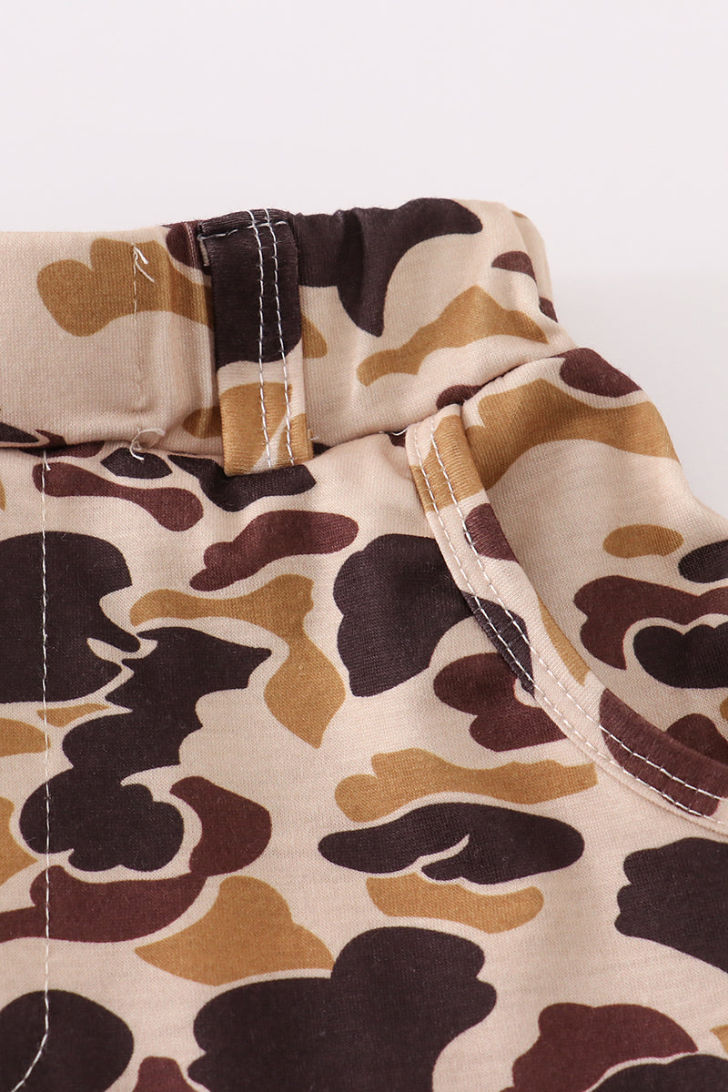 Brown Camouflage Print Dad&me Shorts