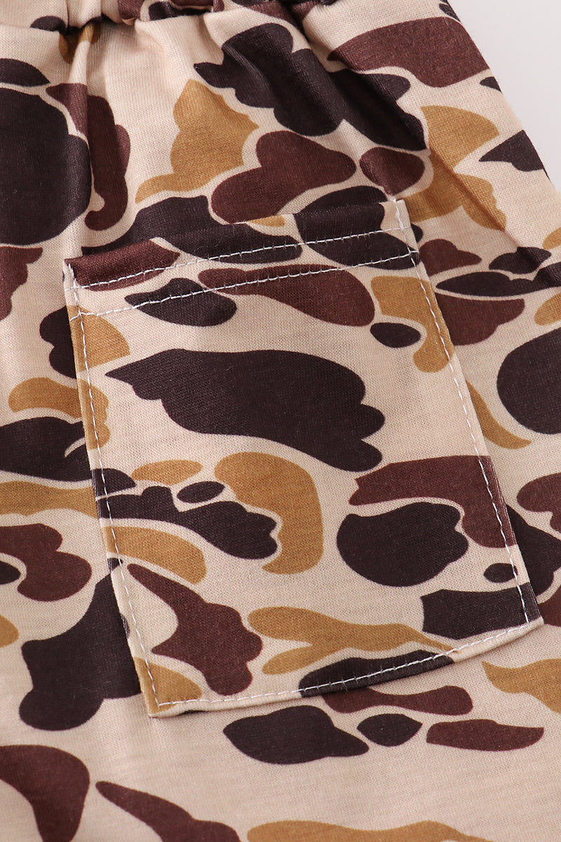 Brown Camouflage Print Dad&me Shorts