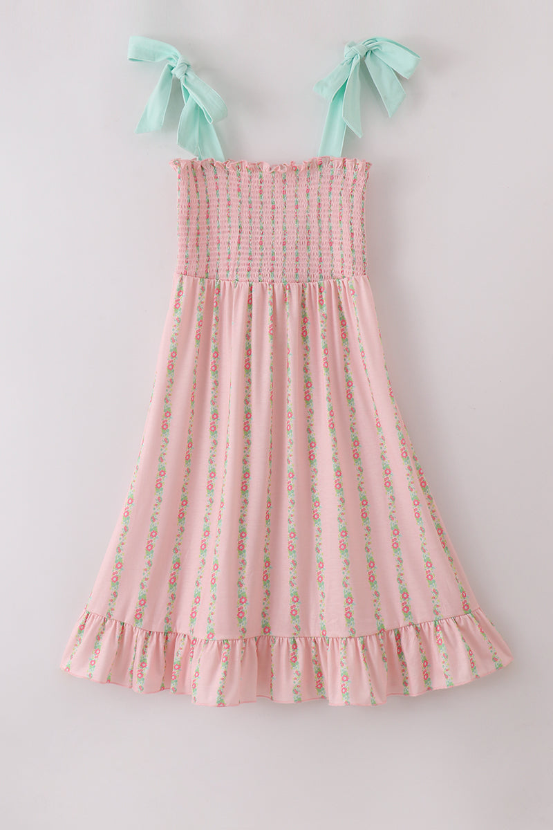 Pink Floral Smocked Mom&me Dress
