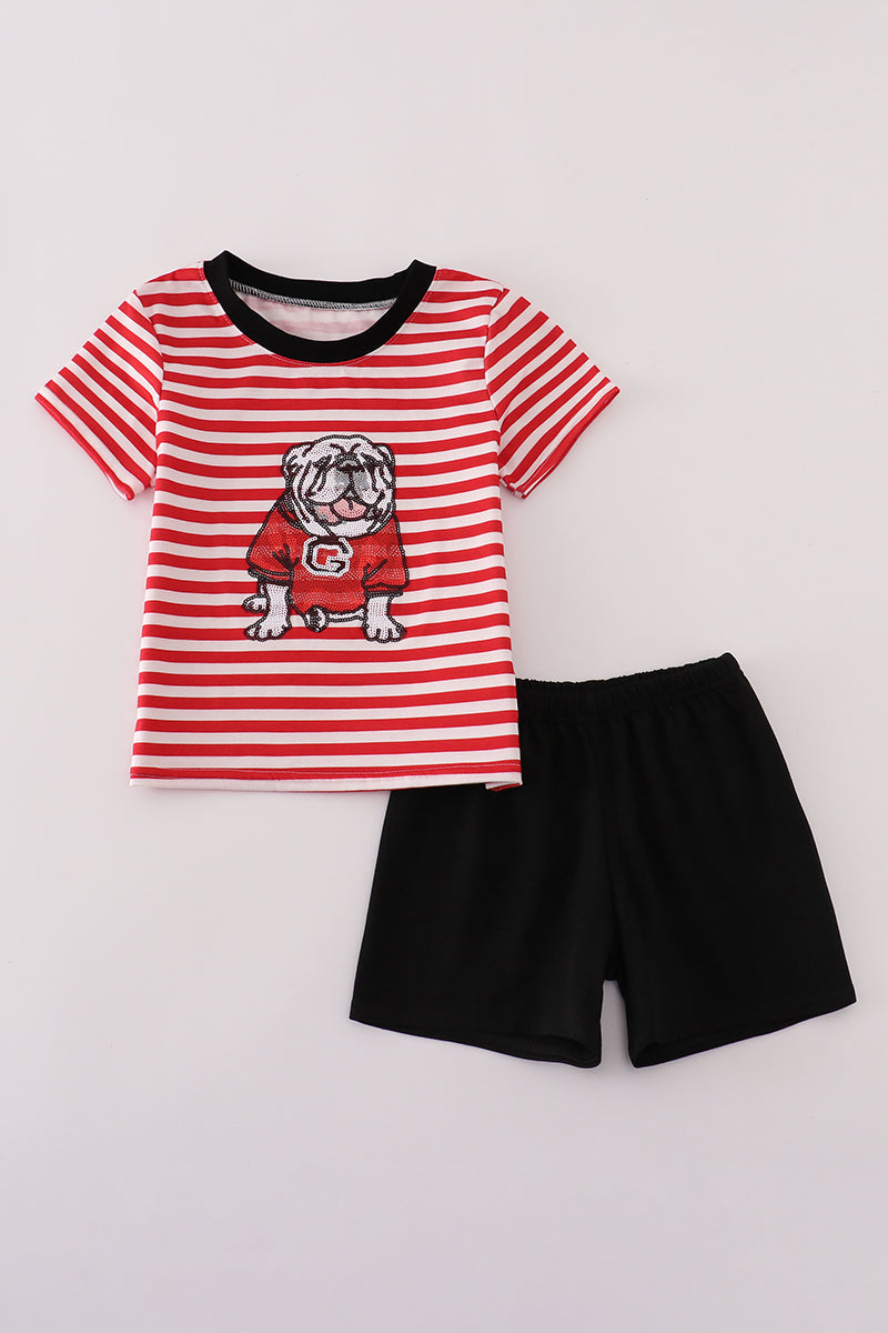Red Georgia Bulldog Sequin Stripe Shorts Set