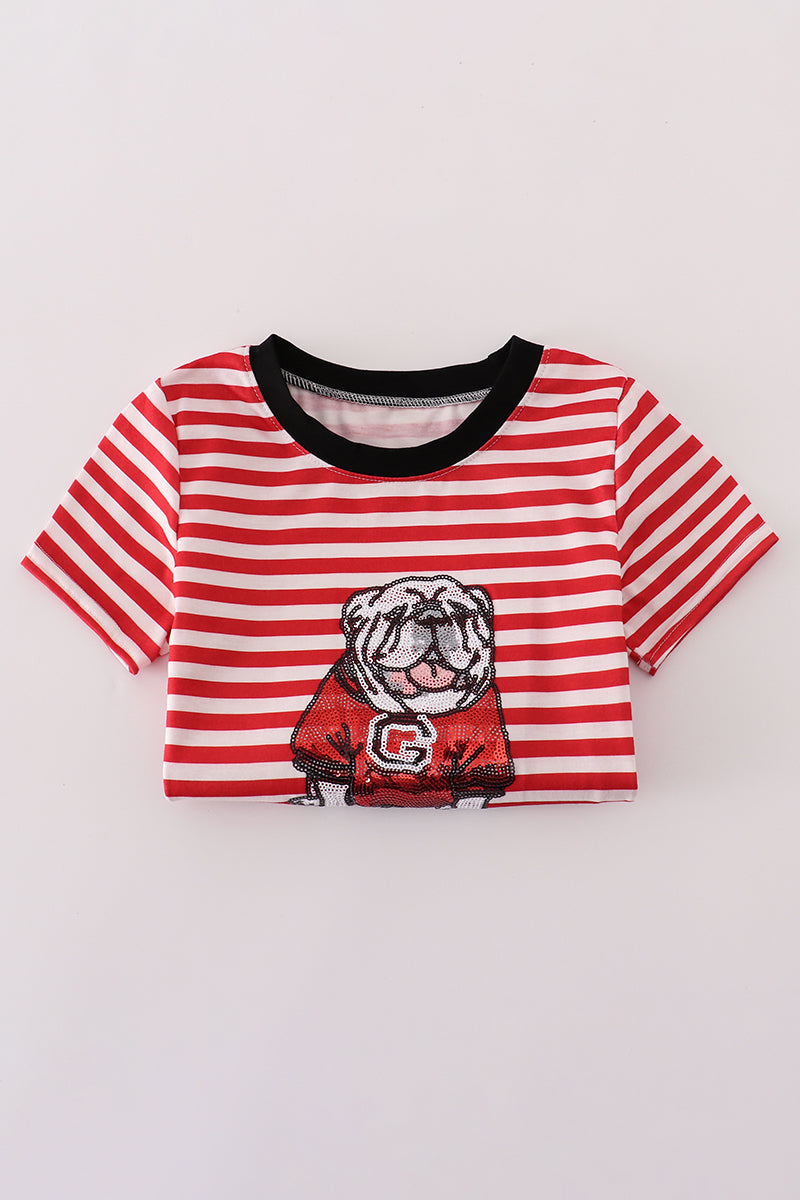Red Georgia Bulldog Sequin Stripe Shorts Set