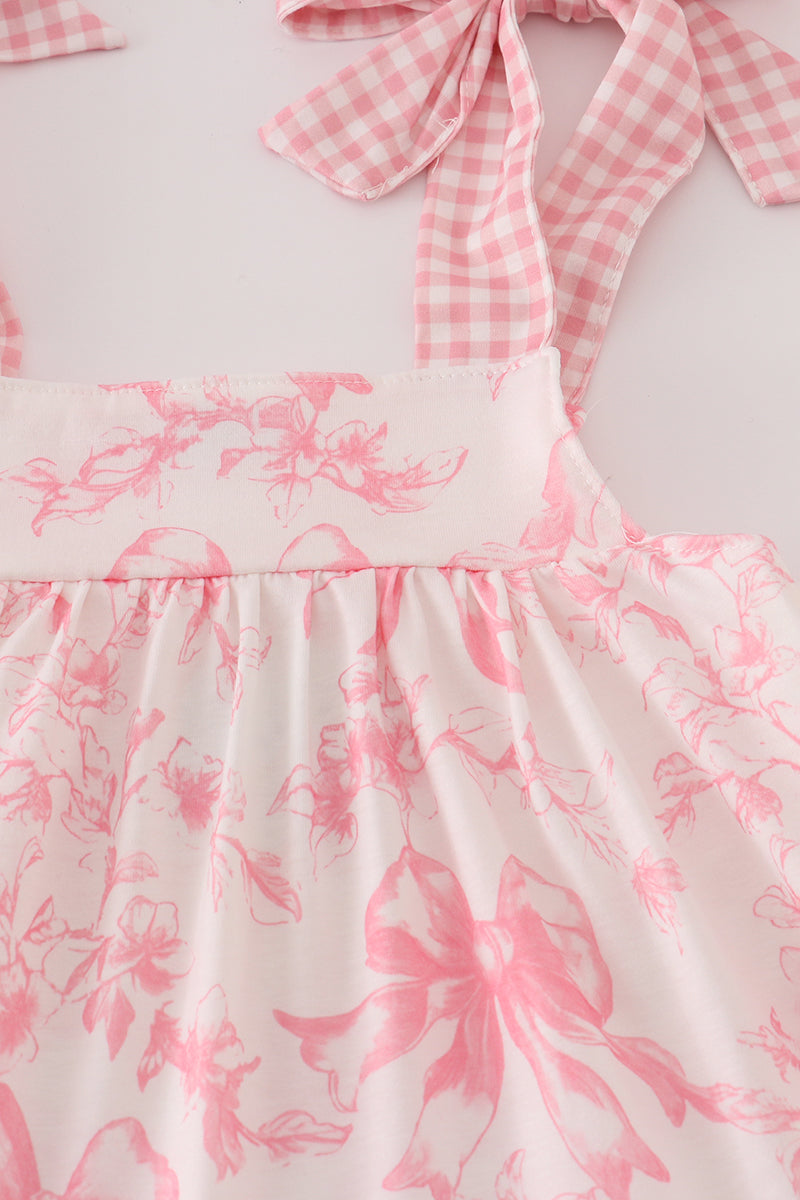 Pink Bow Print Ruffle Mom&me Dress