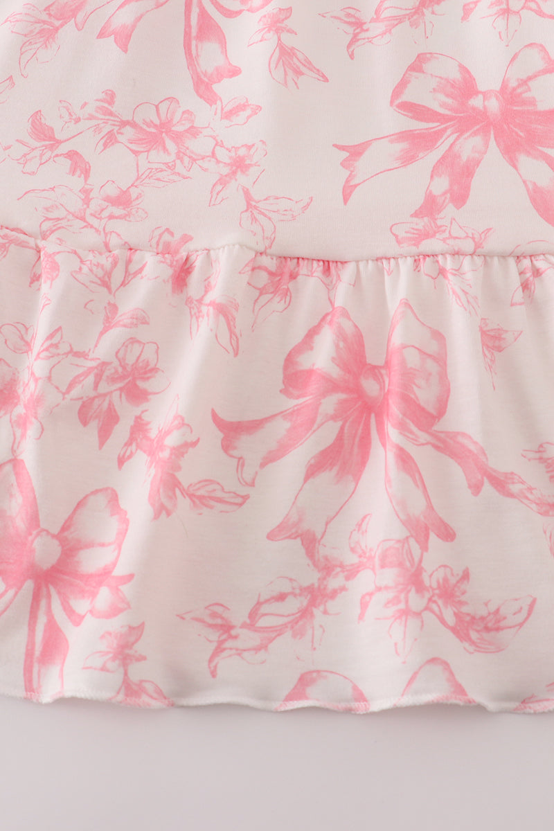 Pink Bow Print Ruffle Mom&me Dress