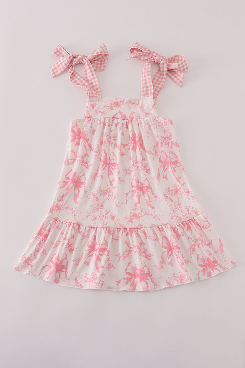 Pink Bow Print Ruffle Mom&me Dress