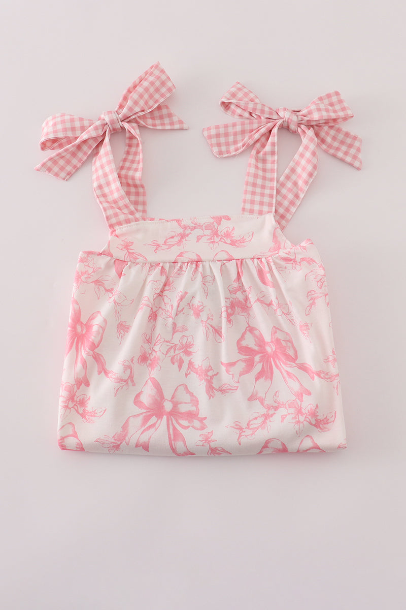 Pink Bow Print Ruffle Mom&me Dress