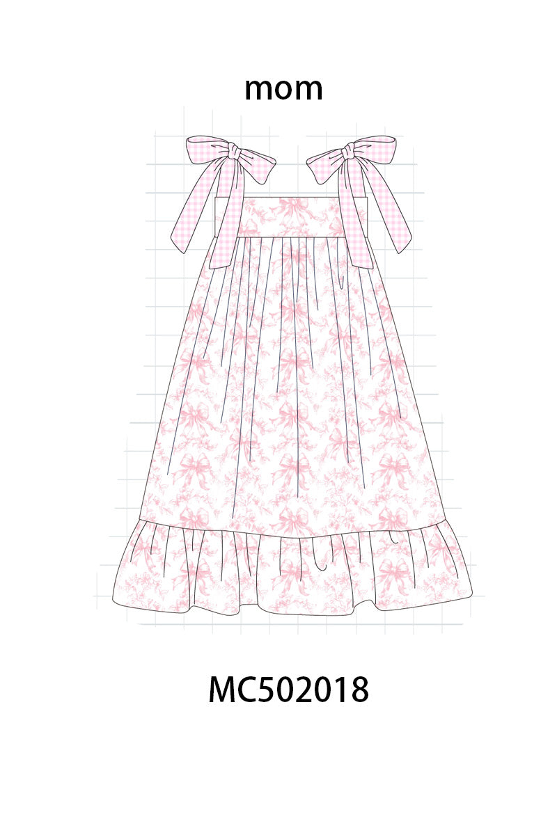 Pink Bow Print Ruffle Mom&me Dress