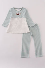Sage Stripe Football French Knot Pants Set