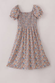 Fall Floral Print Smocked Mom Dress