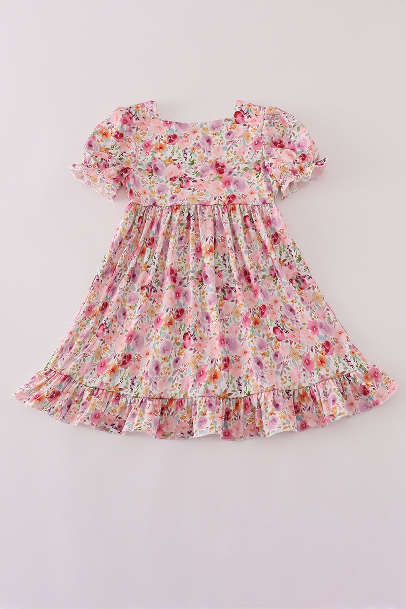 Purple Floral Print Ruffle Mom&me Dress