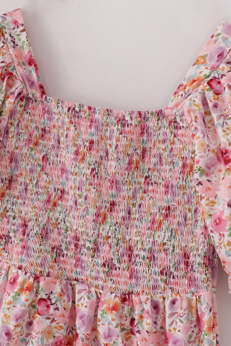 Purple Floral Print Ruffle Mom&me Dress