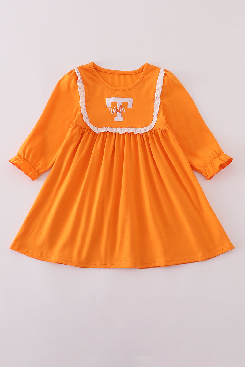 Orange Tennessee Go Vols Embroidery Ruffle Dress