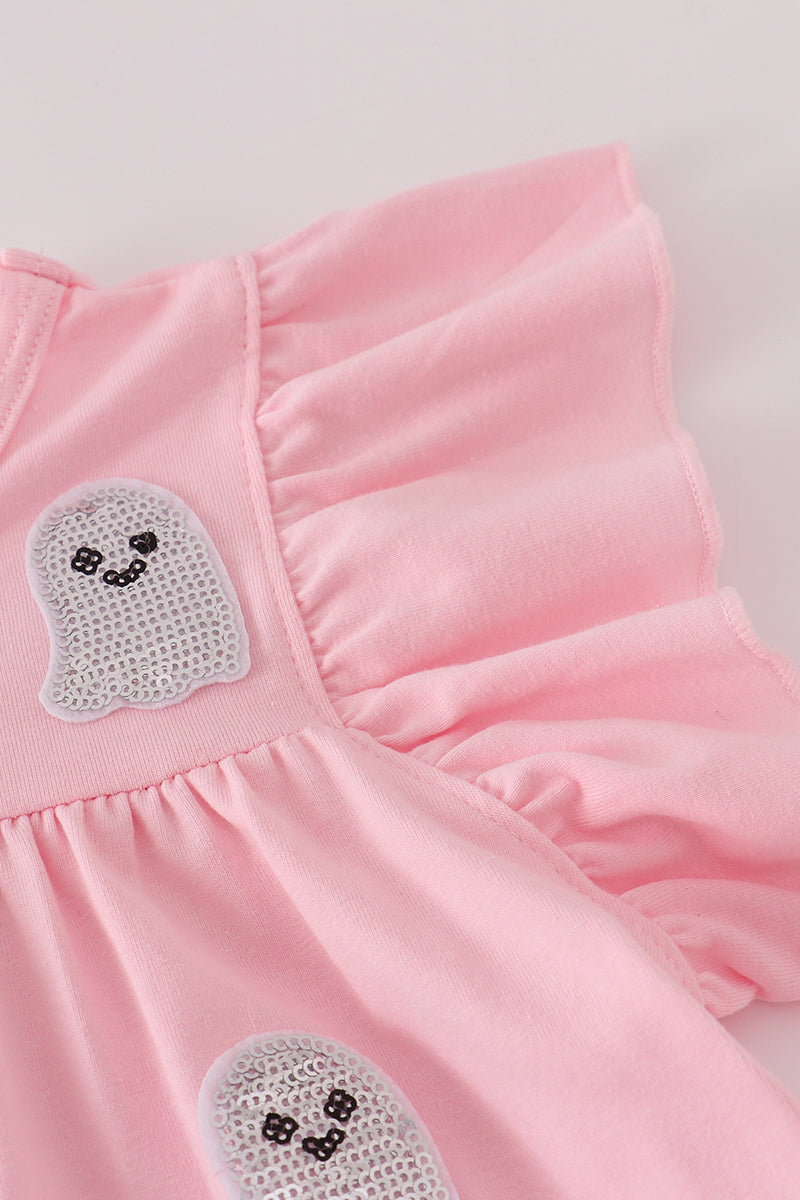 Pink Ghost Pumpkin Sequin Ruffle Dress