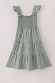 Sage Smocked Tiered Mom Dress