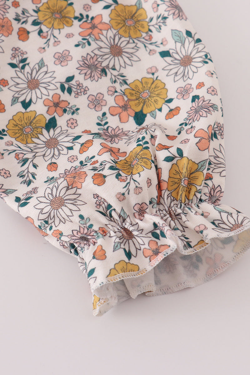 Floral Embroidery Smocked Bloomer Set