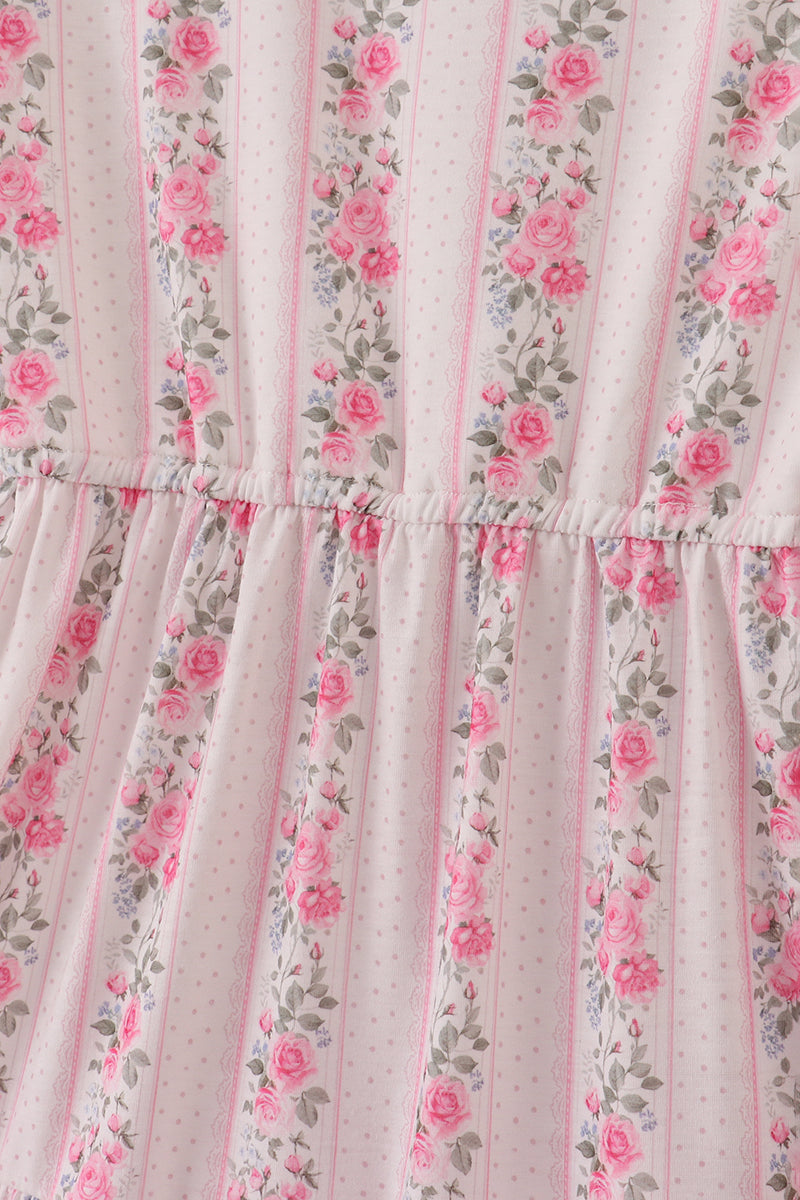 Pink Floral Print Tiered Mom Dress