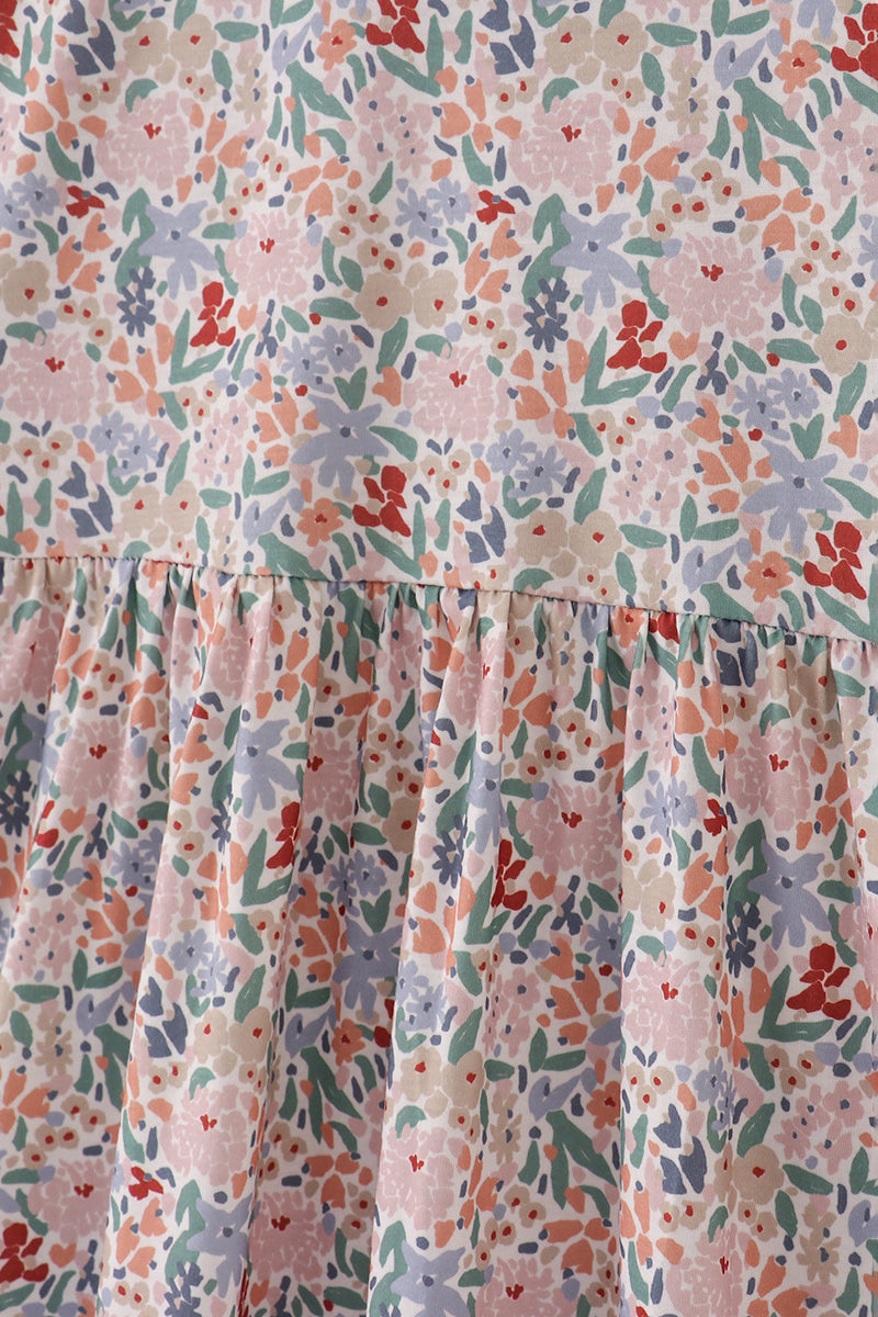 Blue Floral Print Ruffle Mom Dress