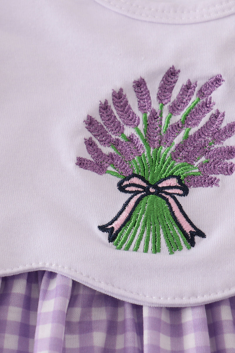 Lavender Ribbon Lace Embroidery Gingham Bloomer Set