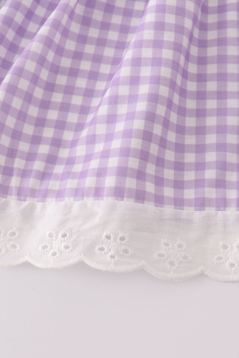 Lavender Ribbon Lace Embroidery Gingham Bloomer Set