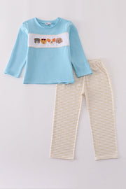 Blue Puppy French Knot Pants Set