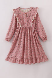 Floral Corduroy Lace Ruffle Mom Dress