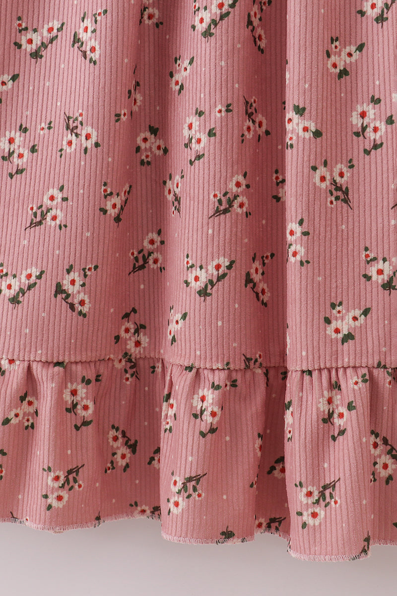 Floral Corduroy Lace Ruffle Mom Dress