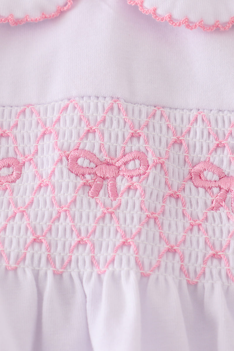Pink Bow Smocked Bloomer Set