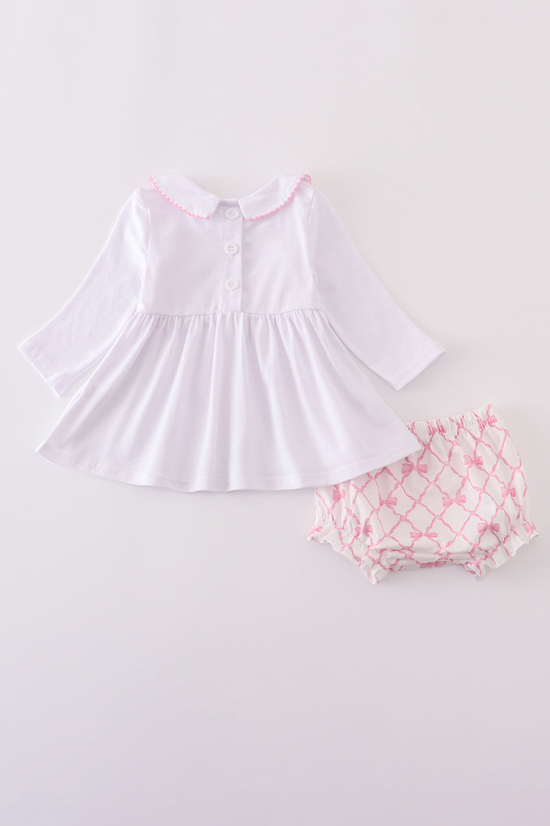 Pink Bow Smocked Bloomer Set