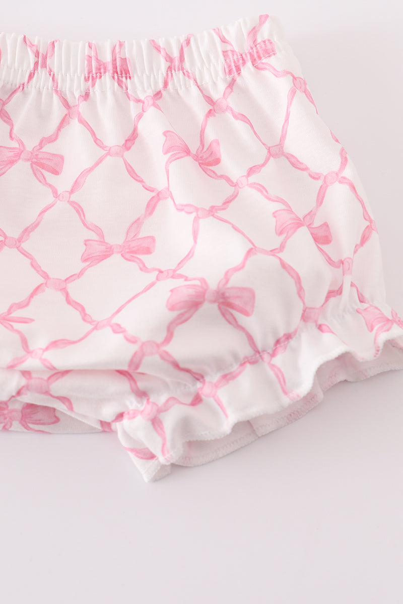 Pink Bow Smocked Bloomer Set