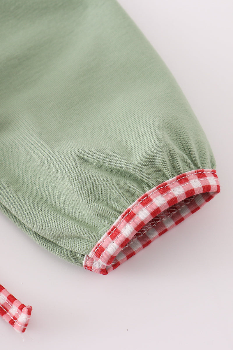 Green Christmas Reindeer Embroidery Girl Bloomers Set