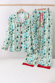 Green Christmas Tree Print Dad Pajamas Pants Set