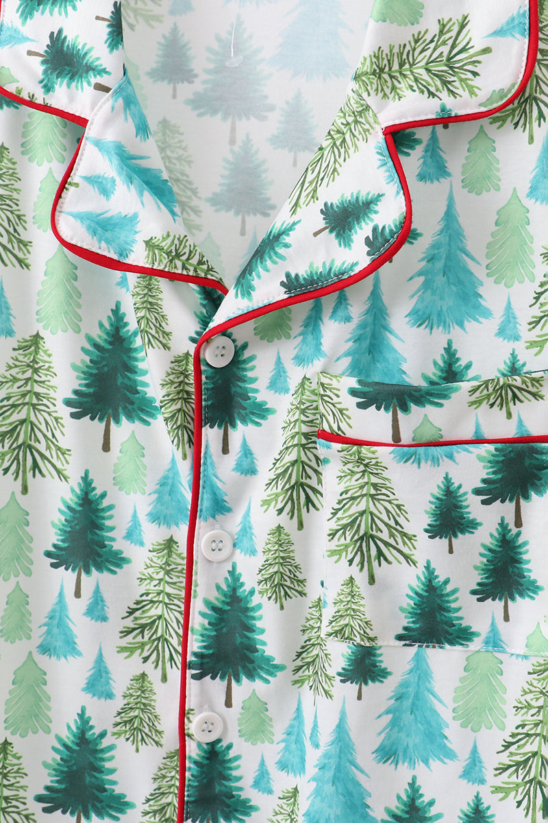 Green Christmas Tree Print Dad Pajamas Pants Set